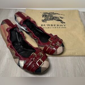 BURBERRY Bridle Housecheck Falcony Ballet Flat Leather Canvas  35 US 4-4.5